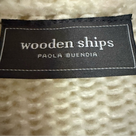Wooden Ships Pom Pom Sleeve Open Front Cardigan Sweater Cream Size S/M - Picture 7 of 8